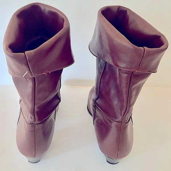 Women’s Burgundy Fold Down Mid Calf Faux Leather Block Heel Boots - Image 4