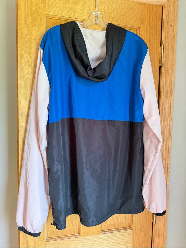 Colorblock Anorak Windbreaker Jacket Pink Blue Black Ragstock Size Large - Image 4