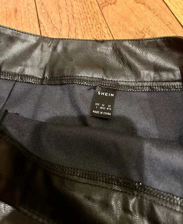 SheIn NWOT Sexy High Waist Notch Hem Leather A-Line /two front slits L - Image 16