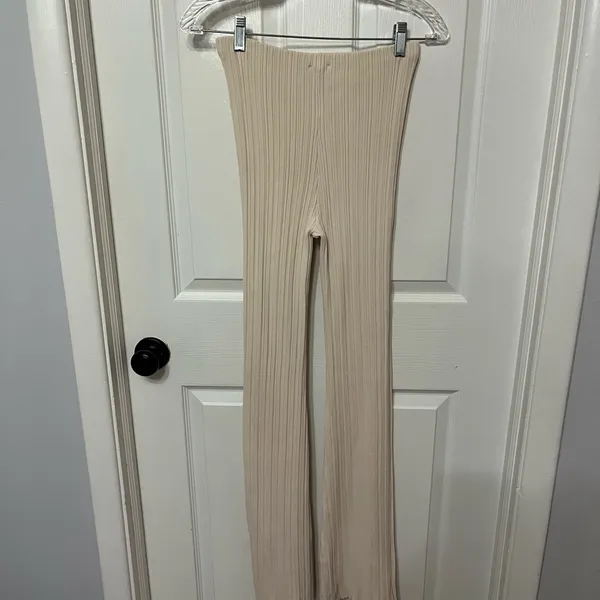 MESHKI chaira straight leg rib‎ knit pants size XS cream - Image 6