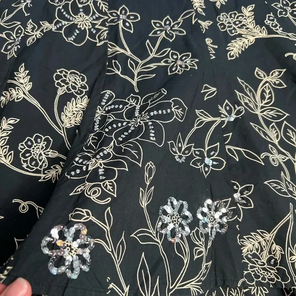 Ann Taylor LOFT Black Floral Sequins A-Line Skirt Size 4 Knee Length - Image 5