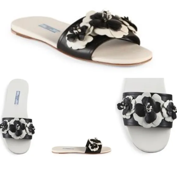 Prada Floral Leather Slides Sz7 - Image 2