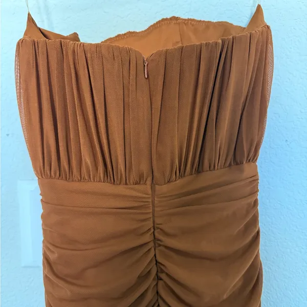 OH POLLY Cari Strapless Ruched Midi Midaxi Dress Copper Brown Size 4 NEW - Image 8