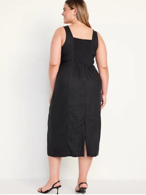 Old Navy Linen Blend Sleeveless Square Neck Midi Dress in Black - Size L - Image 2