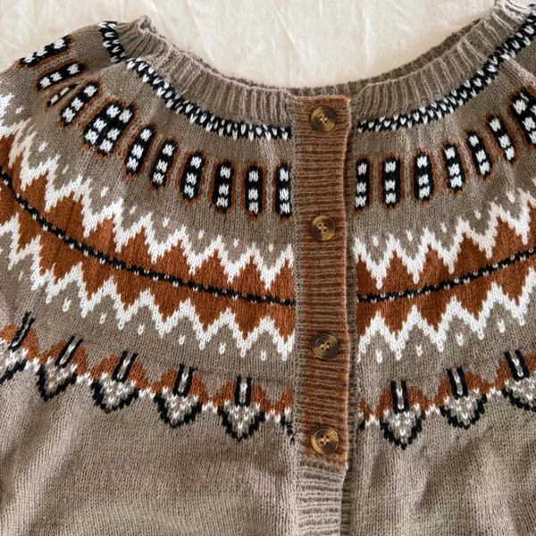 Women’s Cardigan Button Up Tan and Brown Sweater Size S #260489 - Image 2