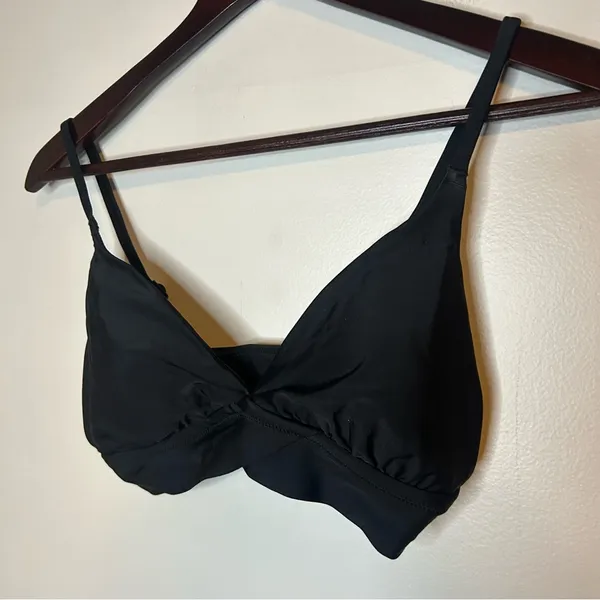 Aerie Triangle Swim Bikini Top V-Neck Black NWT Medium Removable Pads Neutral - Image 2
