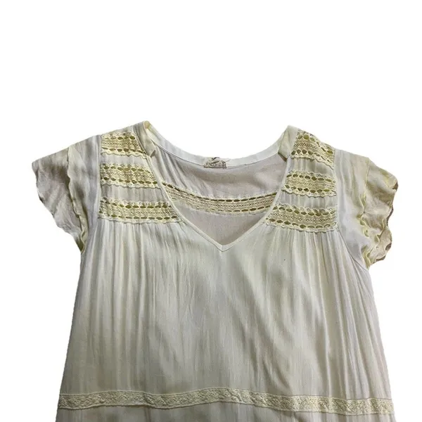 POL Maxi Dress Size Large Butter Yellow Tiered Lace Boho Peasant - Image 5