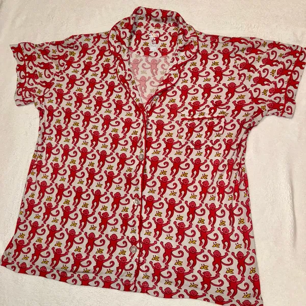 Roller Rabbit Pink Monkey Polo Pajama Short Sleeve Shirt and Shorts Set size Small - Image 3