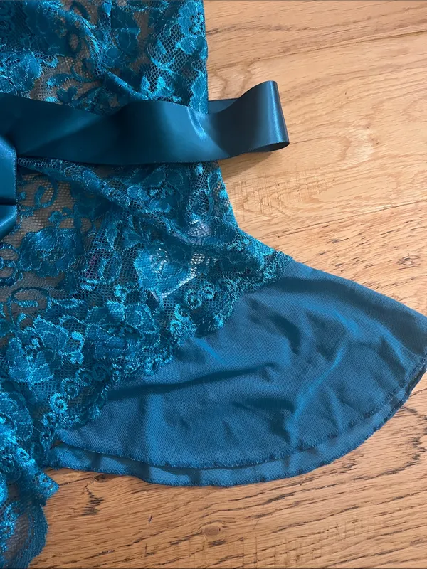NEW - XL - AVIDLOVE - Teal Lace Halter Babydoll Teddy with Satin Bows - Image 5
