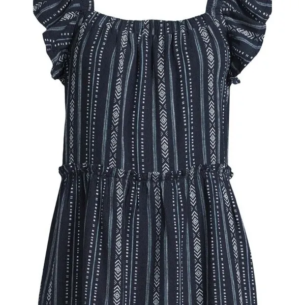 Time and Tru Womens Dress Dark Navy Stripe Size XL Square Neck Mini Linen - Image 6