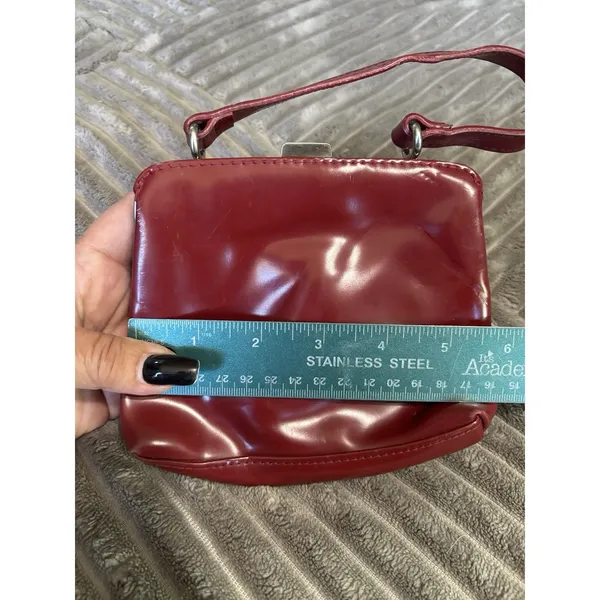 Nine West Red Small Clutch Hand Bag Lined Logo Top Handle Silver Hardware - Image 6