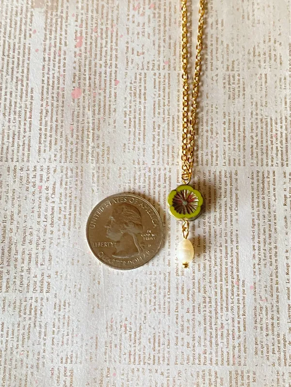 Handmade quality Czech glass flower bead & pear fairy boho retro style necklace🌿✨ - Image 7