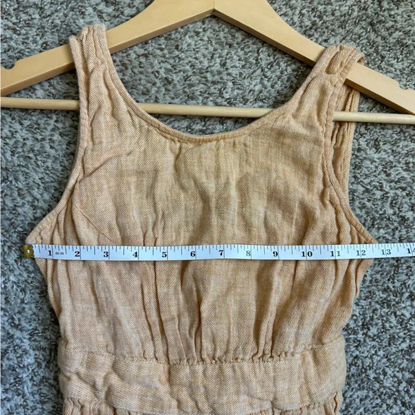 🦋Linen Blend Yellow Tan Sleeveless Mini Dress Casual Summer Neutral XS - Image 4