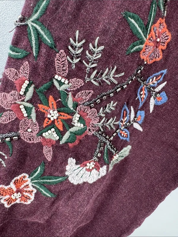 J. Jill Deep Plum maroon embroidered Long-Sleeve Round Neck top boho fall L - Image 6