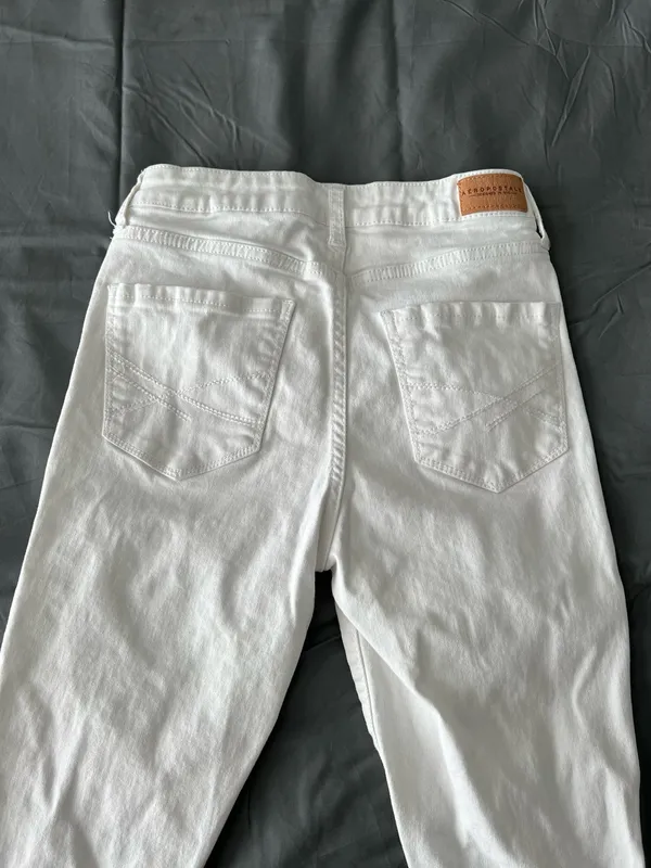 White High Waisted Raw Hem Destroyed Ankle Jeggings - Image 5
