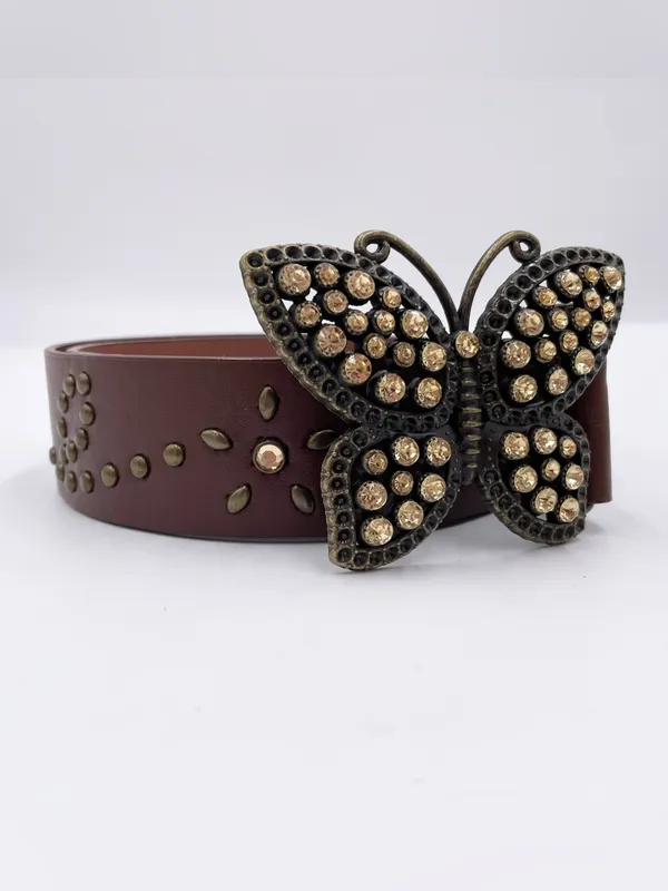 Vintage 90s Y2K Rhinestone Butterfly Buckle Belt Fairycore Boho Studded Jewels - Image 10