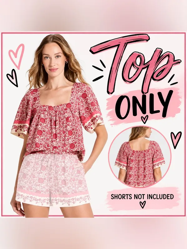Universal Thread Pink Floral Square-Neck Peasant Top - Image 2