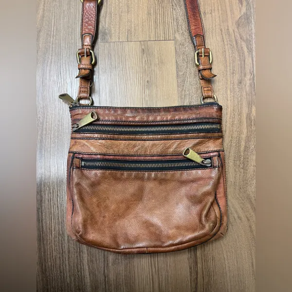 Vintage Fossil Western Brown Cowhide Leather Crossbody Bag Purse Festival Hippie - Image 2