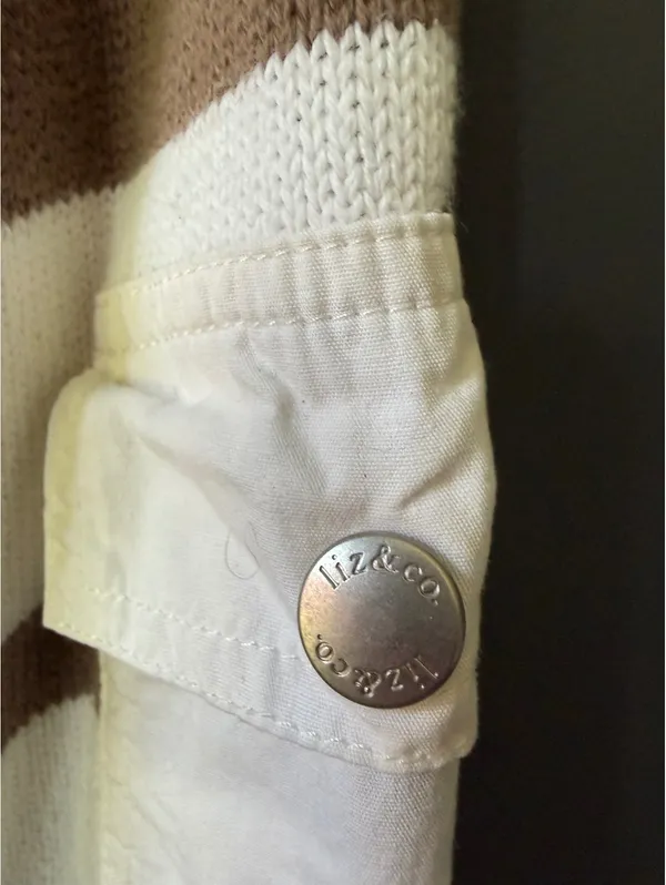 Liz & Co. Brown and White Striped Cotton Half-Zip Sweater, Size M - Image 5