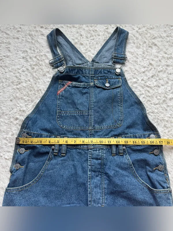 VTG 90s Y2K Union Bay Denim Overall Shorts Shortalls S Blue Jean Americana USA - Image 12