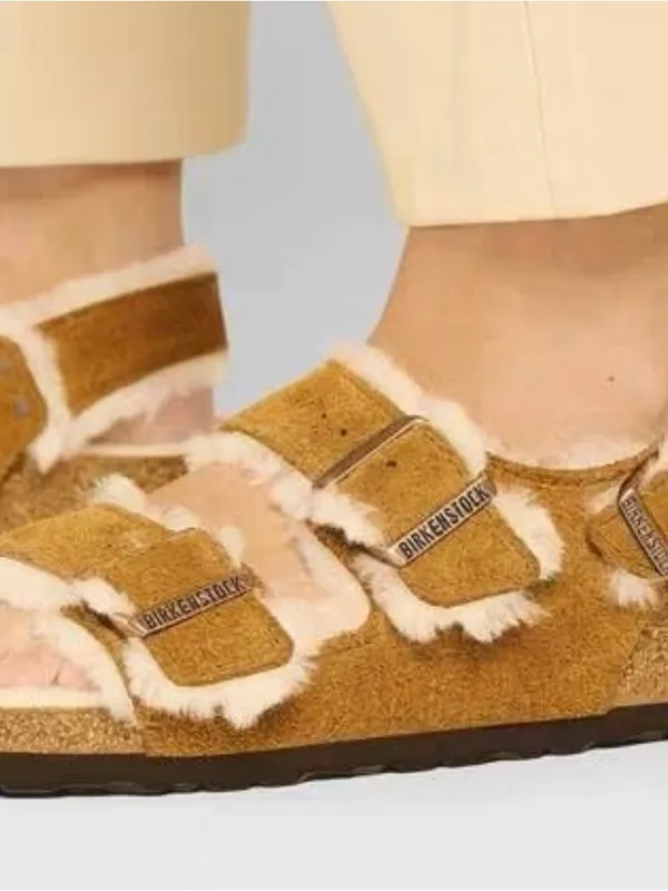 Birkenstock Milano shearling lining mink,leather sandals size 40 backstrap - Image 2