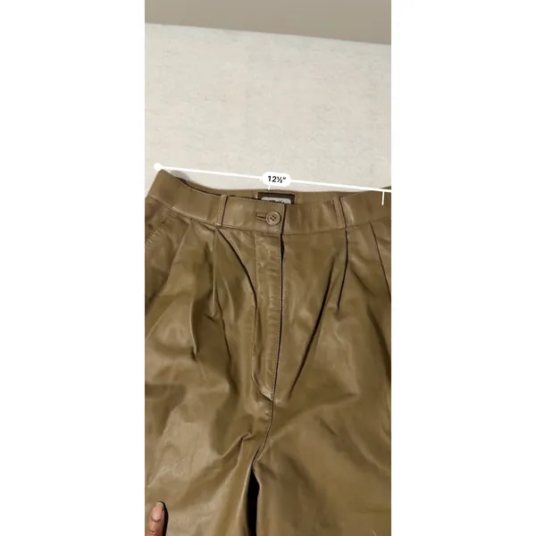 Toffs Vintage Tan Brown 100% Genuine Leather High Waisted Pleated Pants Size 10 - Image 7