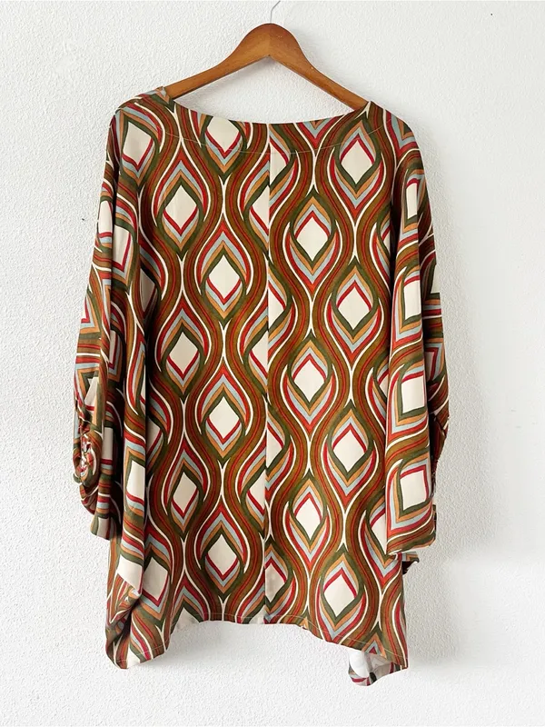Bryn Walker Mod Geo Print Oversized Dolman Sleeve Bohemian Art Tunic Top - Image 8