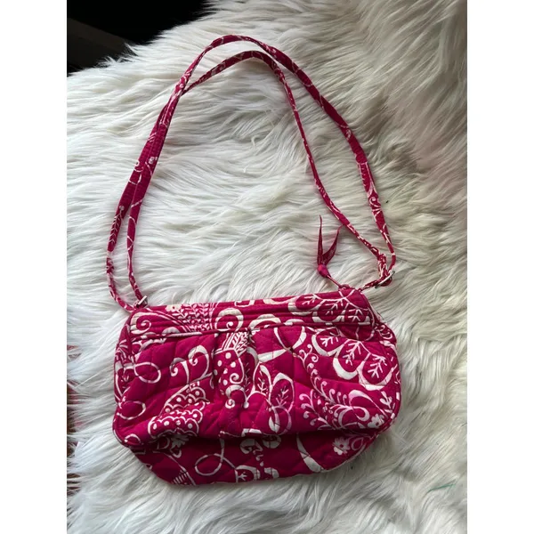 Vera Bradley Quilted Crossbody Bag in Dark Pink and White Floral Print - Image 2