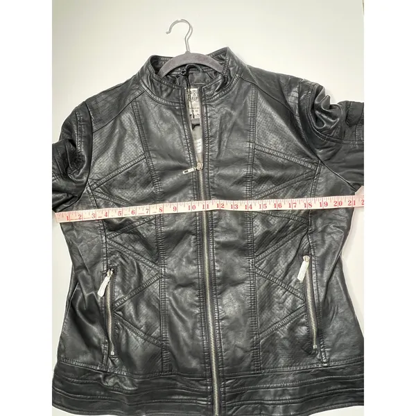 Made by Johnny Black Faux Leather Moto Jacket Size XXL Zip Front - Image 3