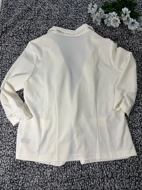 Single-Breasted Blazer ,Ruched 3/4 Sleeves , notched lapels -White XL - Image 7