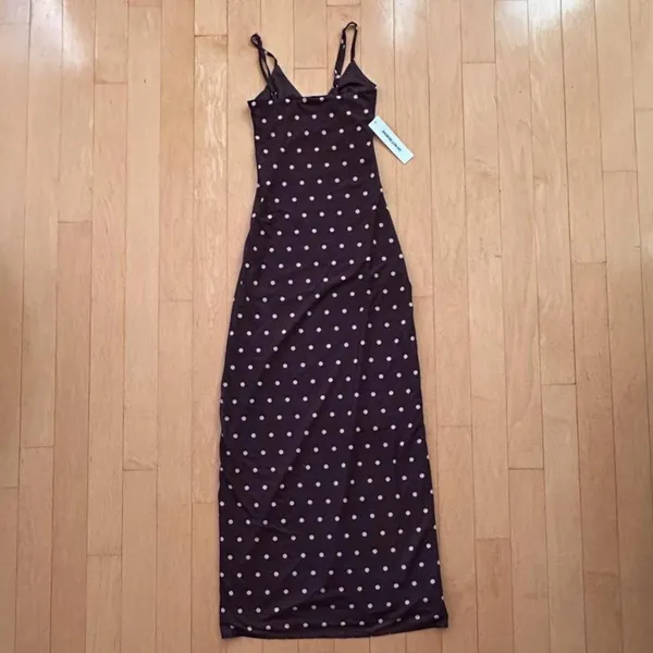Princess Polly glass half full mesh brown and pink polka dot maxi dress - Image 3