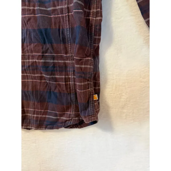 Carhartt Flannel Shirt Womens XL Maroon Navy Blue Plaid Button Down Long Sleeve - Image 5