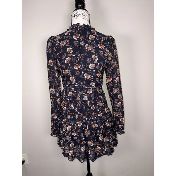 Mi Ami Black Floral Long Sleeve Ruffle Mini Dress Womens Size Medium - Image 4