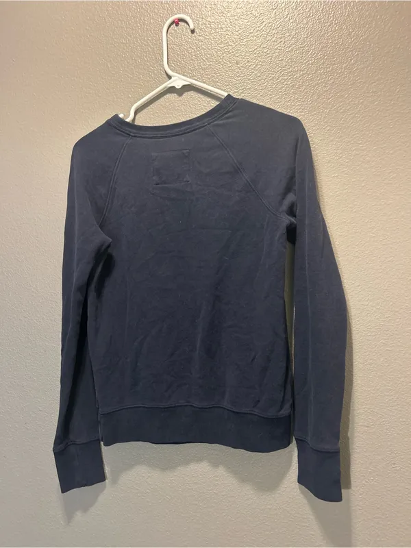 Vtg Abercrombie Fitch Spellout Crewneck Sweatshirt Womens Small Navy Blue Patch - Image 2