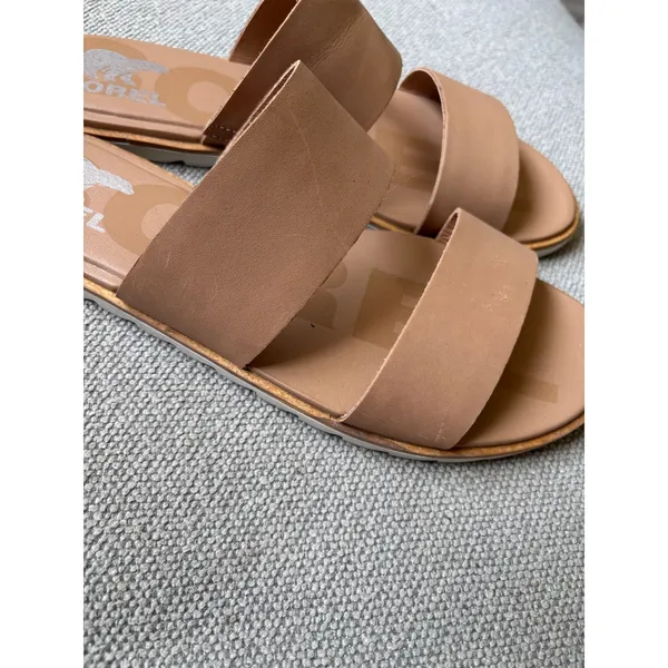 Sorel Ella Slides Sandals Tan Leather Womens 9.5 Slip On - Image 7