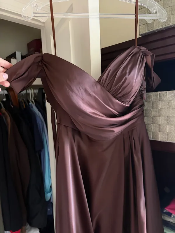 Brown Off Shoulder Formal Gown Floor Length Dress Corset Size 6 Boutique - Image 5