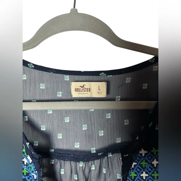 Hollister Navy Blue Embroidered Sheer Blouse‎ - Size Large - Image 4