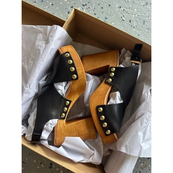 Anthropologie Studded Leather Wooden Heel Platform Sandals $180 - Image 5