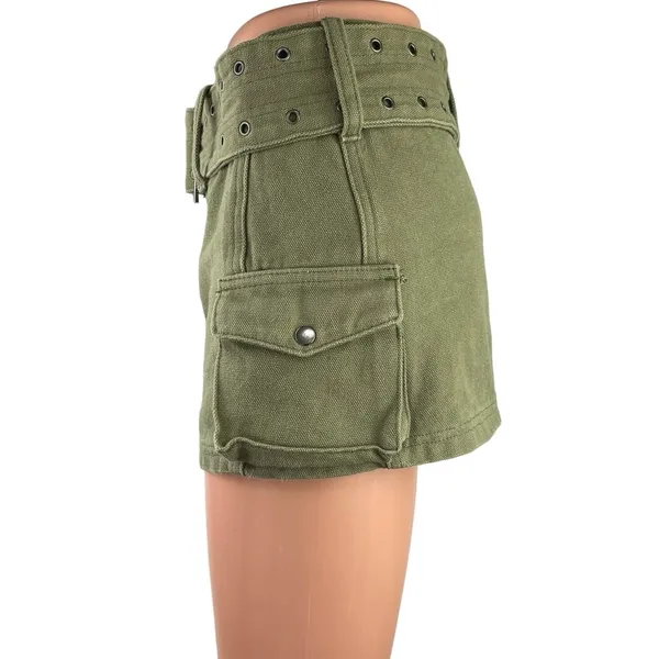 Princess Polly Green High Waisted Belted Mini Cargo Straight Pencil Skirt Sz 2 - Image 2