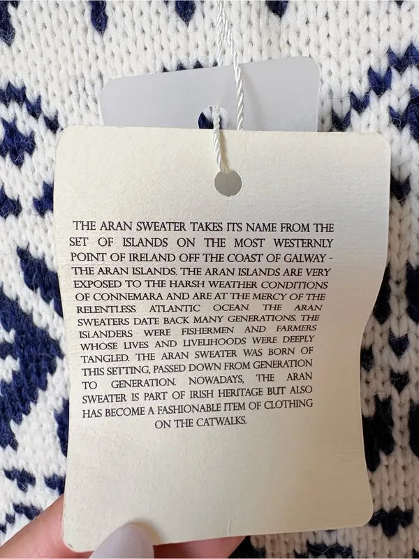 Original Aran Co Women Fair Isle Crew Neck Aran Sweater M cream 100% Merino woo - Image 4