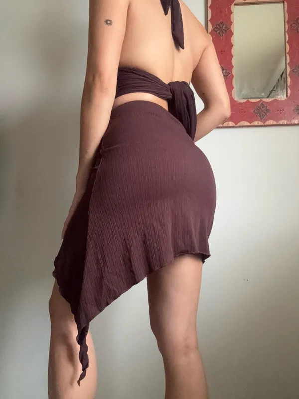 ORPHE nwt brown asymmetric knee length skirt - Image 2