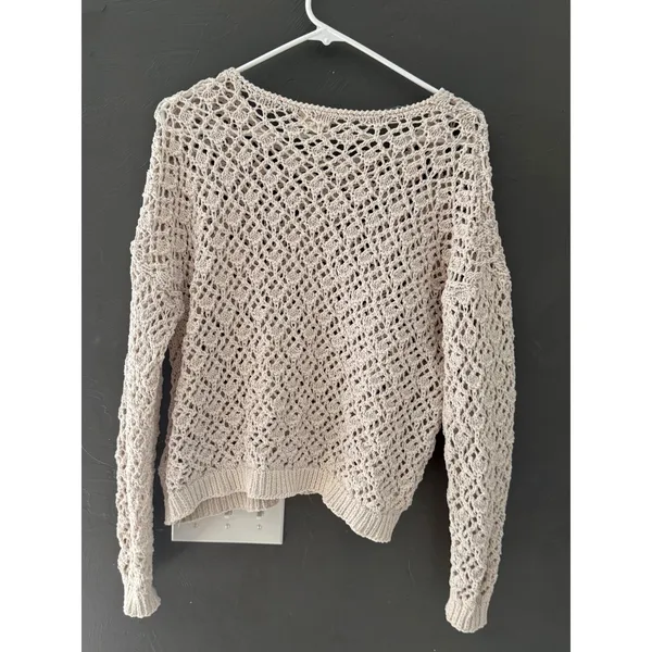 Artelier Nicole Miller Womens Cream Crochet Open Knit Sweater Small Beige Boho‎ - Image 8