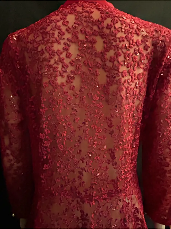 Embroidered Red Lace Fit-and-Flare Women's Dress MD - Image 13