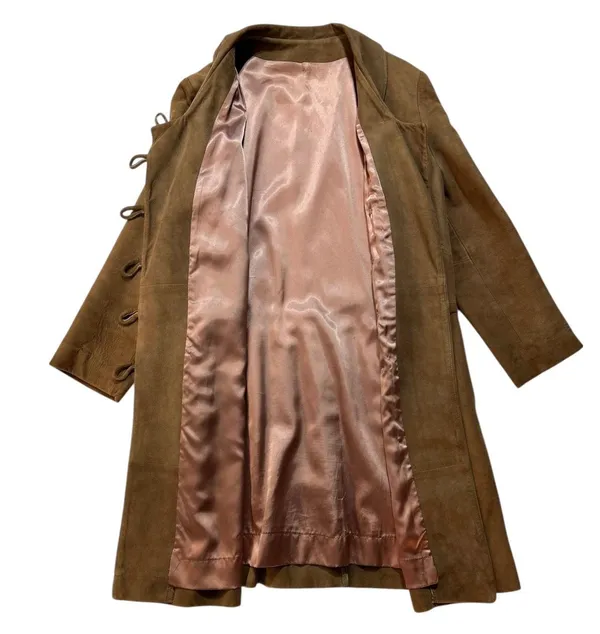 Vintage 60’s Leather Jacket Coat Brown Small Suede Leather Buttons Lined Collar - Image 2