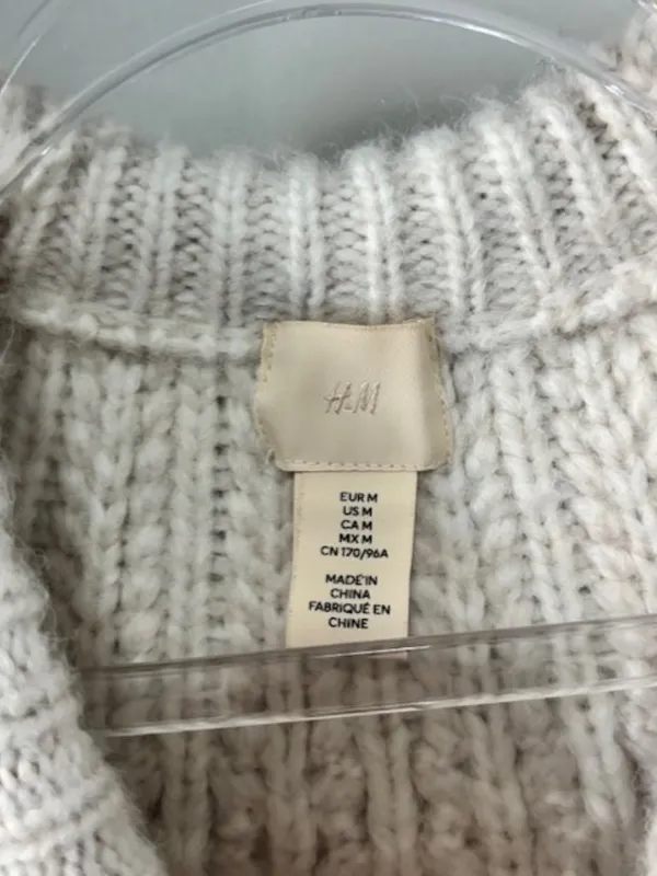 H&M M Alpaca Blend Cable Knit Sweater Oatmeal Oversized Chunky Crew Neck Ribbed - Image 7