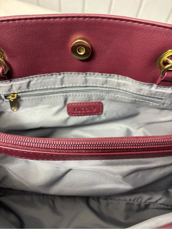 Nicole Miller Quilted Shoulder Bag‎ in Burgundy with Gold Hardware - Image 8
