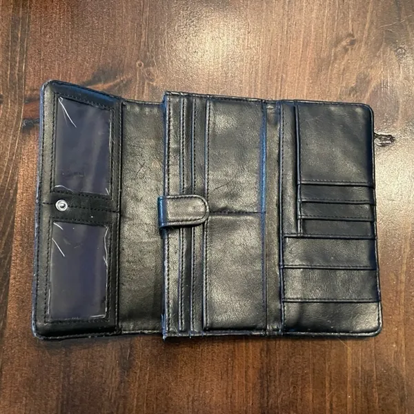 Black Casual‎ Women's Button Closure Wallet Compartments Cards Money Change - Image 3