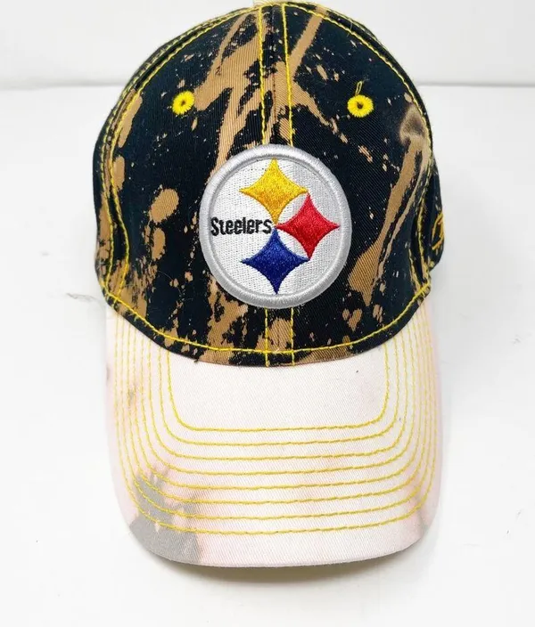 Reebok Vintage NFL Pittsburgh Steelers Bleach Splatter Dad Hat OS - Image 3