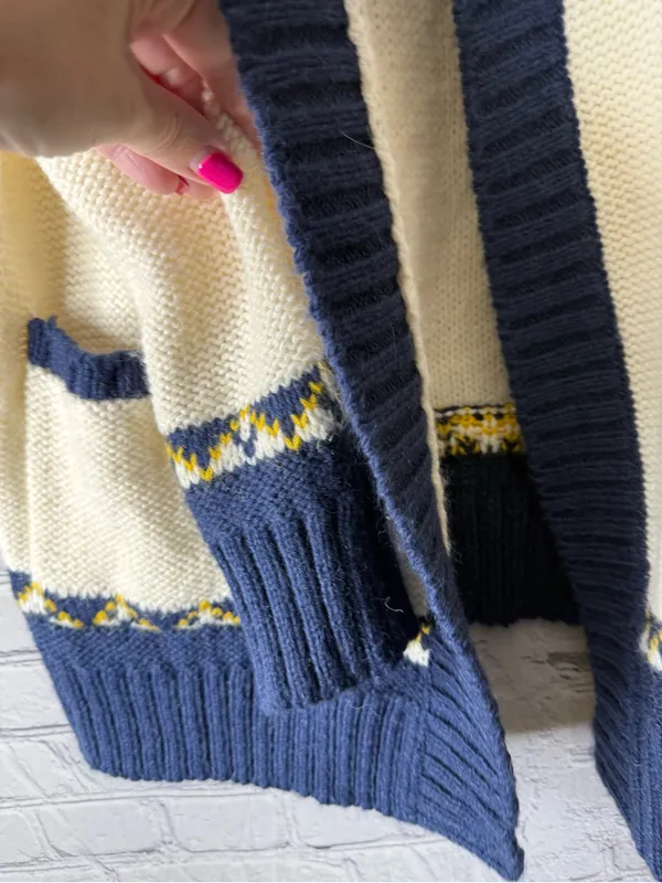 American Eagle Navy & Cream Fair Isle Shawl Collar Women’s Sweater Cardigan med - Image 4