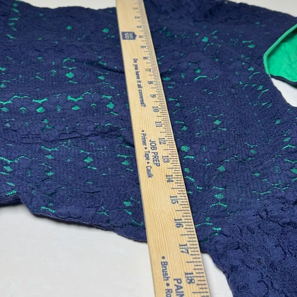 Lilly Pulitzer Navy Blue Green Lace Fit Flare Dress 3/4 Sleeve Keyhole Back 6 - Image 7